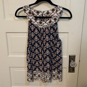 Boden Sleeveless Swing Top Halter Neck in Floral Navy/White Pattern Sz 10